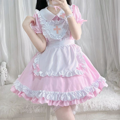 Victorian Maid Nurse Lolita Costume Set Heart Apron Plus Size