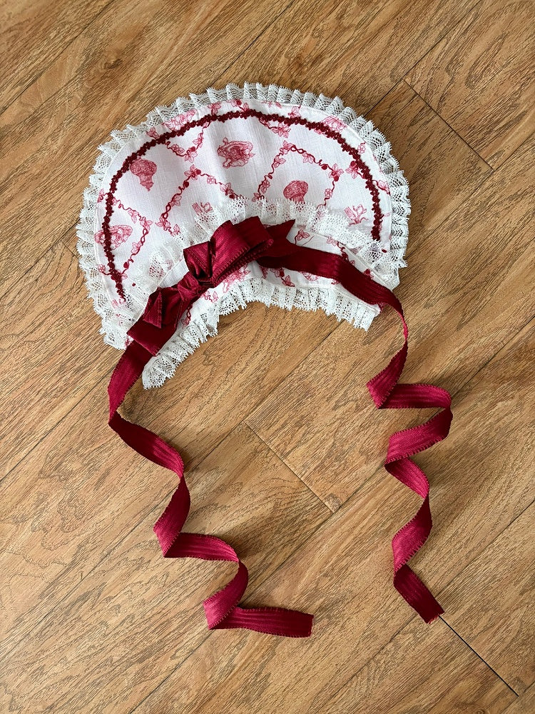 Red & White Bowknot Bonnet Headpiece - Currant