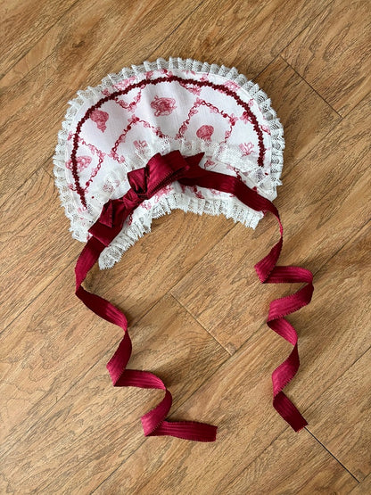 Red & White Bowknot Bonnet Headpiece - Currant