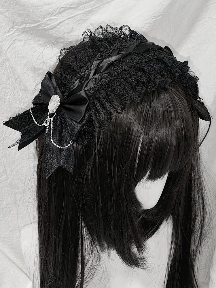 Black Bow Lace Hairband Cross Rhinestone