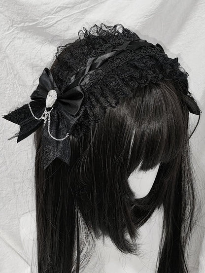 Black Bow Lace Hairband Cross Rhinestone