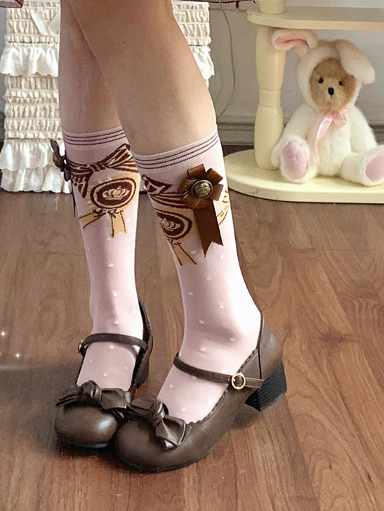 with Badge Red/Pink/Green/Beige/Blue Socks Calf JK