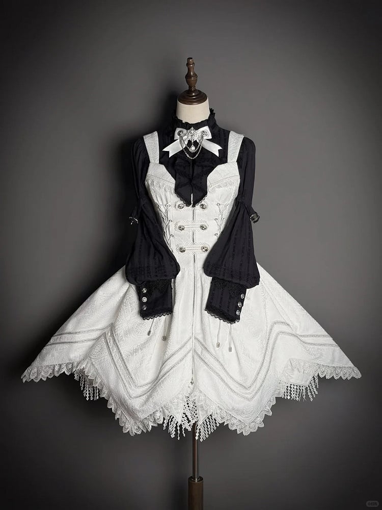 Lace Blouse Neckline Black with Tie Long-sleeved and Bow Ruffled Lolita Details