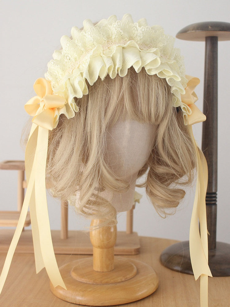 Yellow Lace Hairband Sweet-Style Ruffled