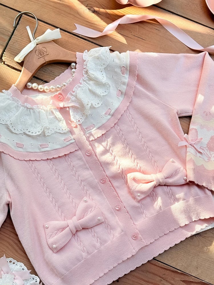 Lolita White with Sweet Pink Decorations Bow Cardigan