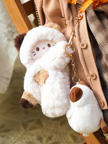 White Kitty-shaped Plush Backpack Crossbody Bag Small/Middle/Large Size