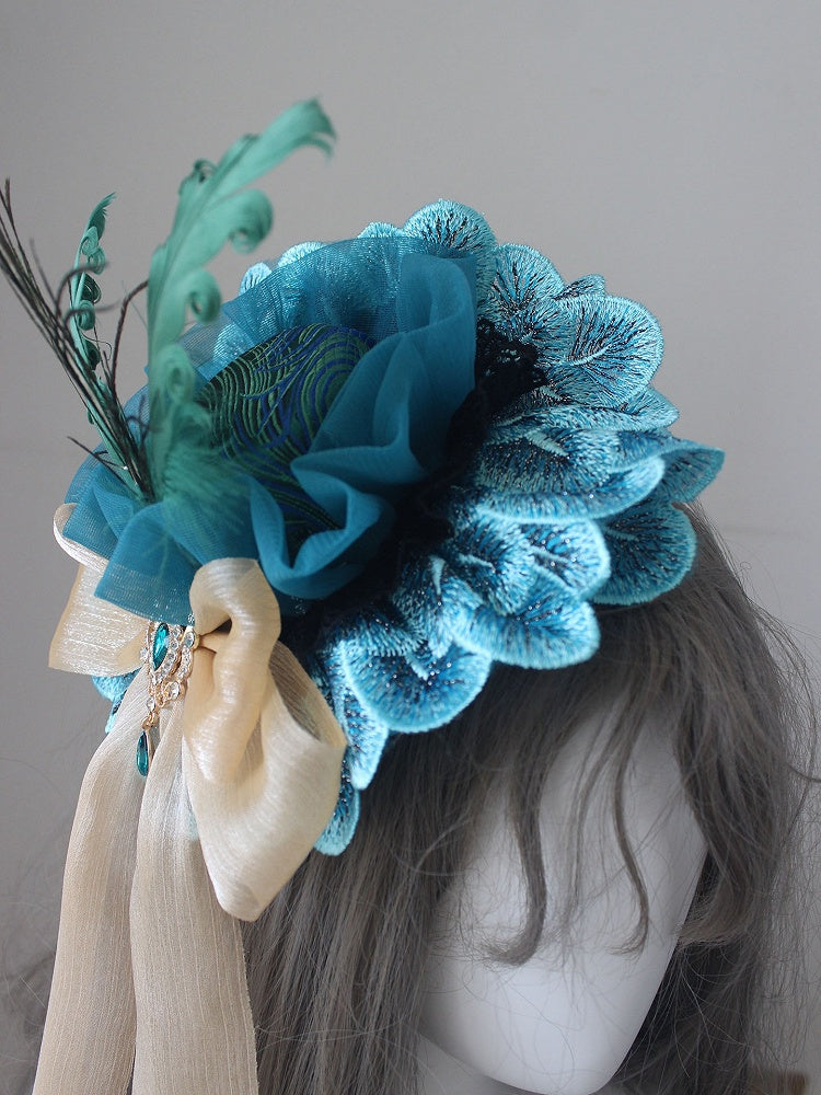 Mini Rhinestone Blue Decorated Bowknot Version Peacock Hat Design Feather Gorgeous