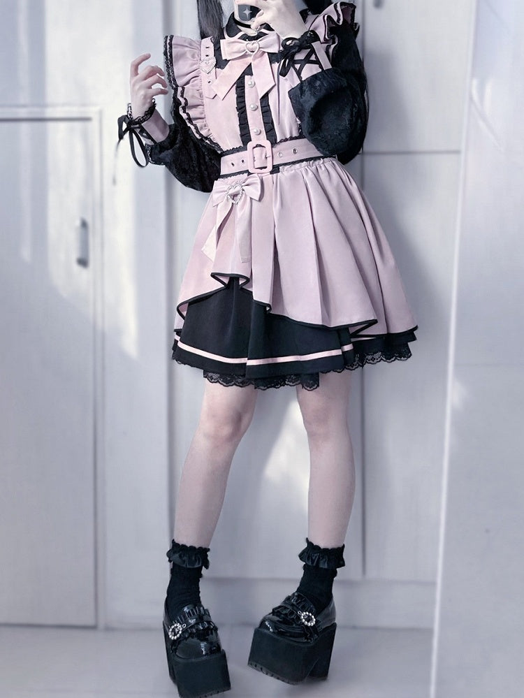 Kei Rhinestone Decorated Details Jirai PinkBlack Bowknot Heart