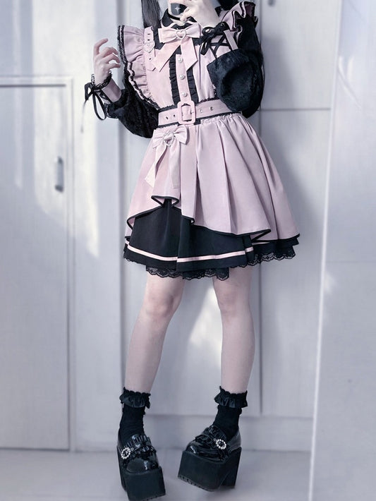 Kei Rhinestone Decorated Details Jirai PinkBlack Bowknot Heart