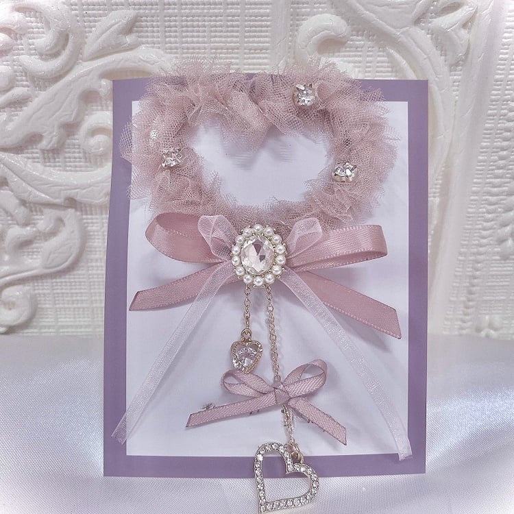 Heart Colors Rhinestone Hairclip 4 with Lace Pendant
