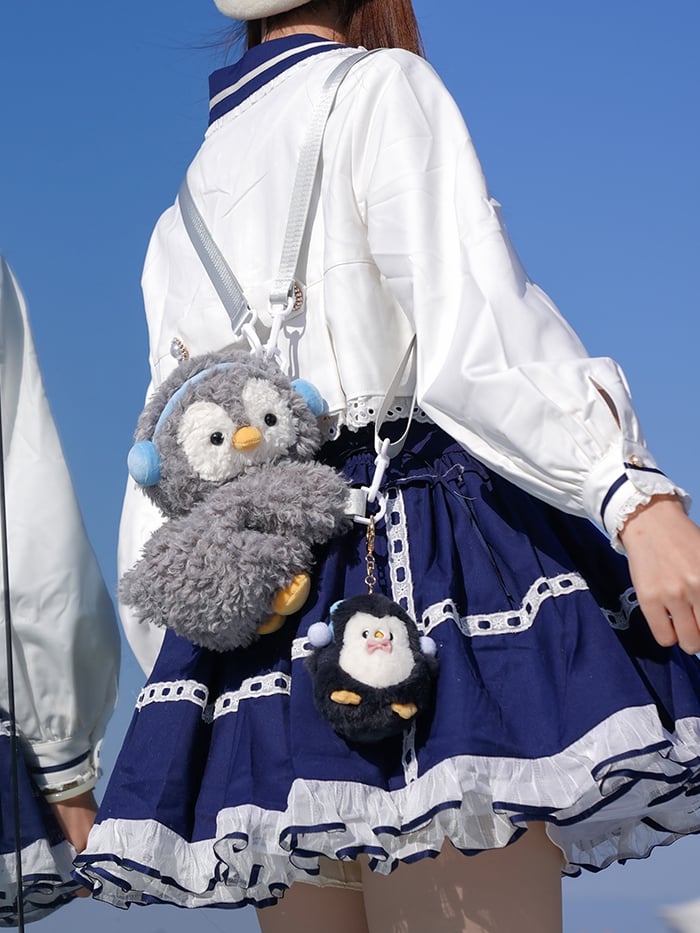 Light Middle/Large Keychain Plush + Options Gray 4 Penguin Backpack/Crossbody Size Bag Cute