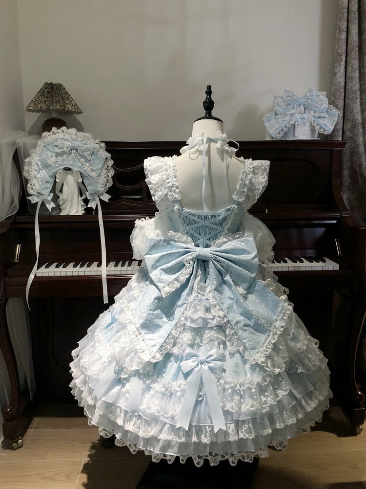 Dress Princess Accents Lolita Blue JSK with Bow and Lace Sweet