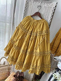 Waist Elastic Under Ruffled Skirt Yellow 82cm