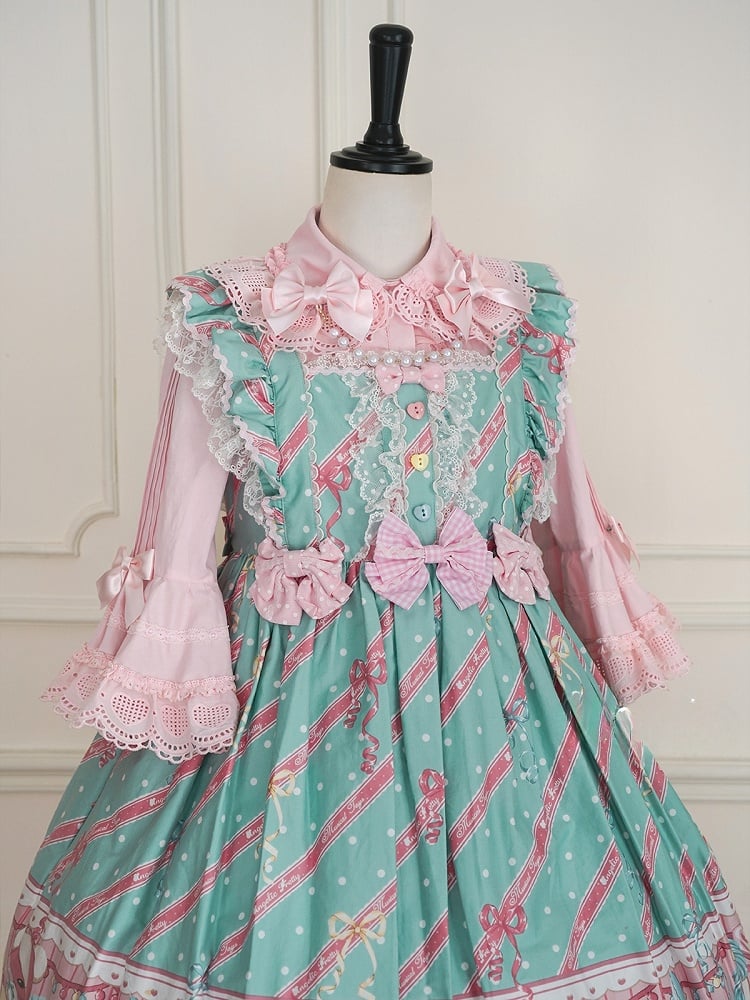 ピンクのラウンドフラットカラーベルスリーブコットンブラウス