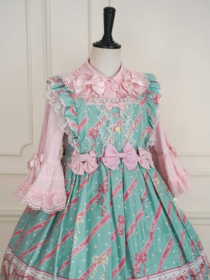 ピンクのラウンドフラットカラーベルスリーブコットンブラウス