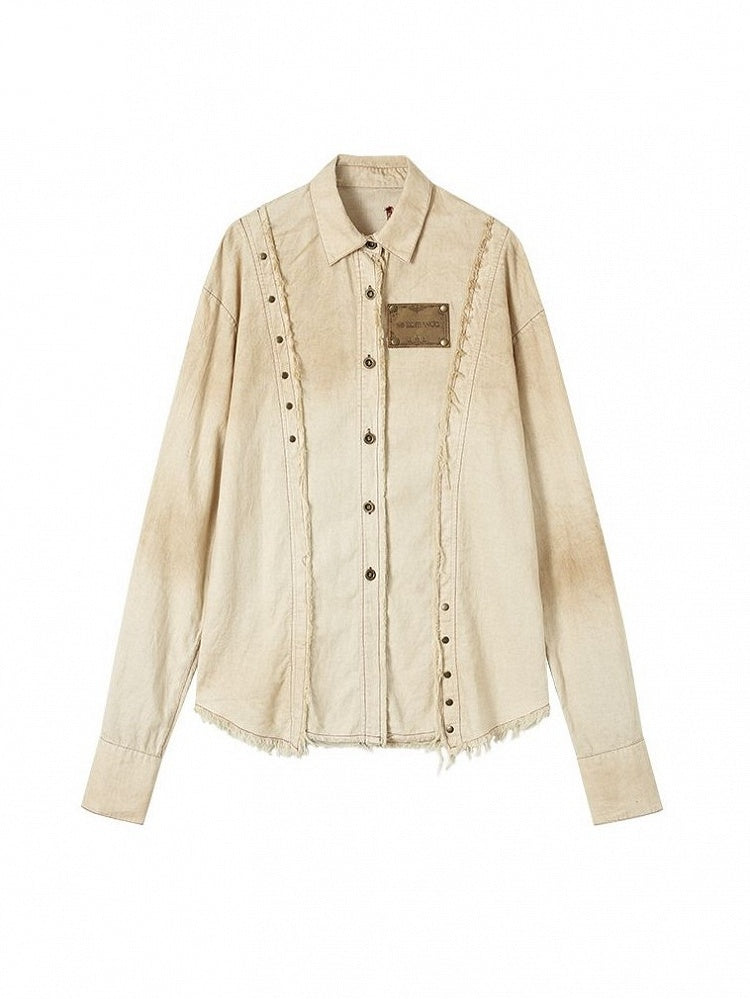 Distressed Shirt Cotton-linen Vintage Punk White