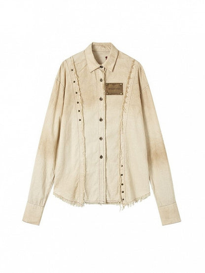 Distressed Shirt Cotton-linen Vintage Punk White