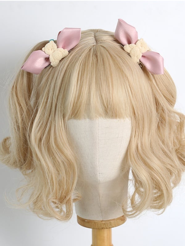 Hairclips A of Pair Bear Decorations Pink with Beige Bowknot