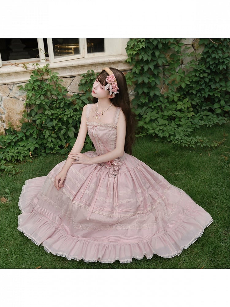 Pink Sweet Lolita Button Top with Lace Skirt Set - Penny House