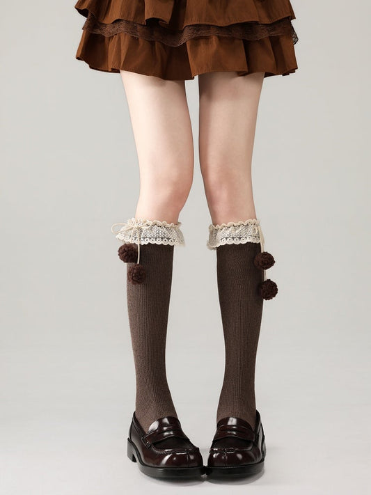 Pom-Pom 7 Calf 34CM Colors Decoration with Socks Vertical Pattern Striped