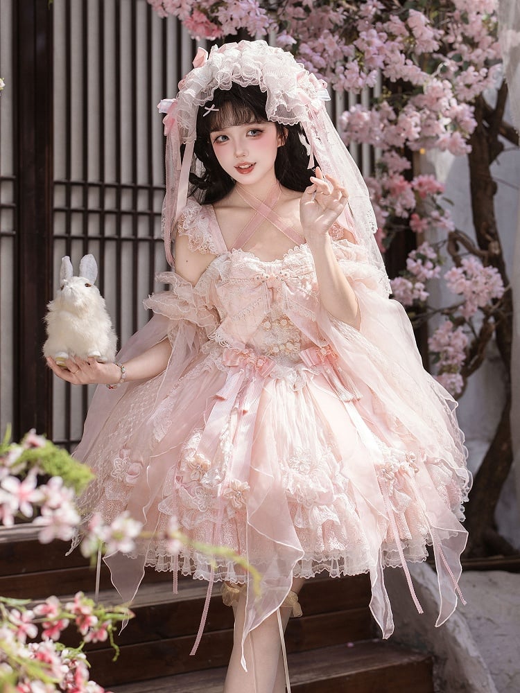 Sakura and Lolita Tassel Accents Dress Frog Button Chinoiserie with Pink JSK