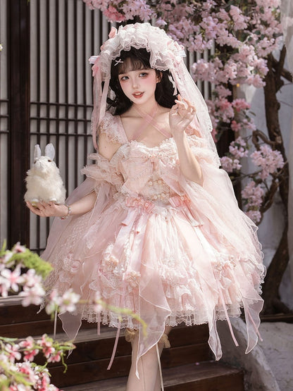 Sakura and Lolita Tassel Accents Dress Frog Button Chinoiserie with Pink JSK