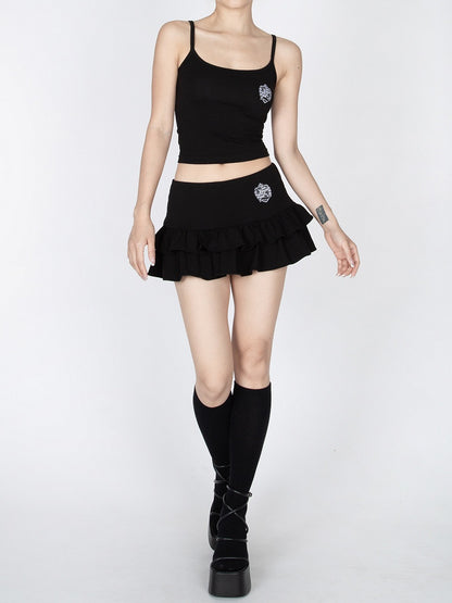 Rot/Schwarzes, kurzes Cami-Top „Glamourous“