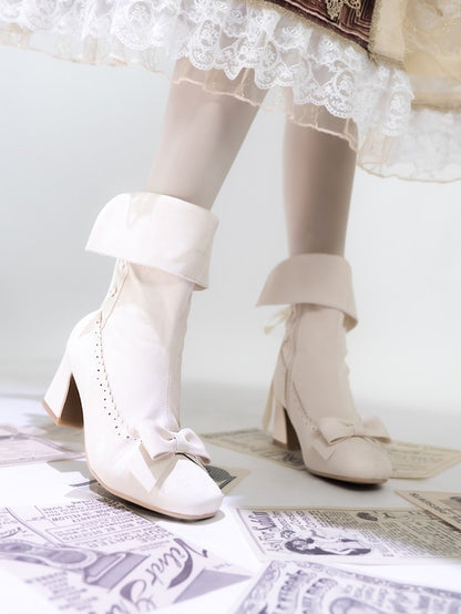 Inner Closure Shaft - Sophisticated Collapsible Top Bow Beige at Lolita Zip Boots with