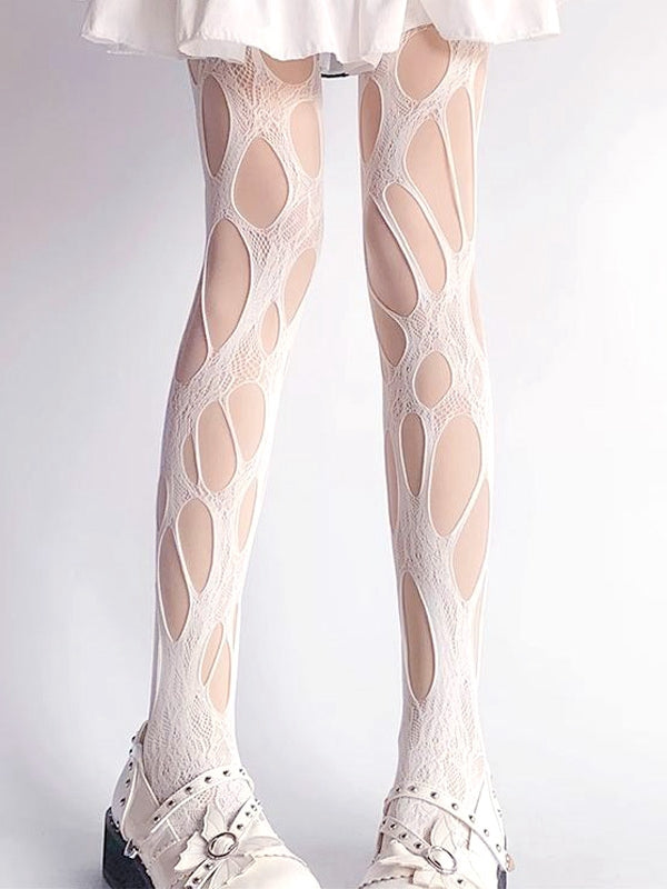ブラック / ホワイト / グレー / ブラウン カットアウト フィッシュネット タイツ
