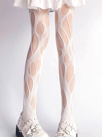 ブラック / ホワイト / グレー / ブラウン カットアウト フィッシュネット タイツ