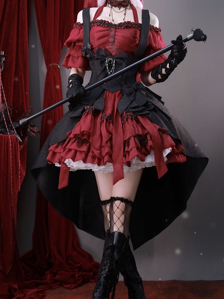 Träger Jacquard Bunny mit Korsett Schwarz Schleppe Bowknot Theater