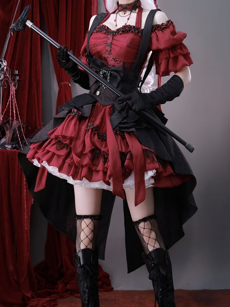 Träger Jacquard Bunny mit Korsett Schwarz Schleppe Bowknot Theater