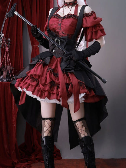 Träger Jacquard Bunny mit Korsett Schwarz Schleppe Bowknot Theater