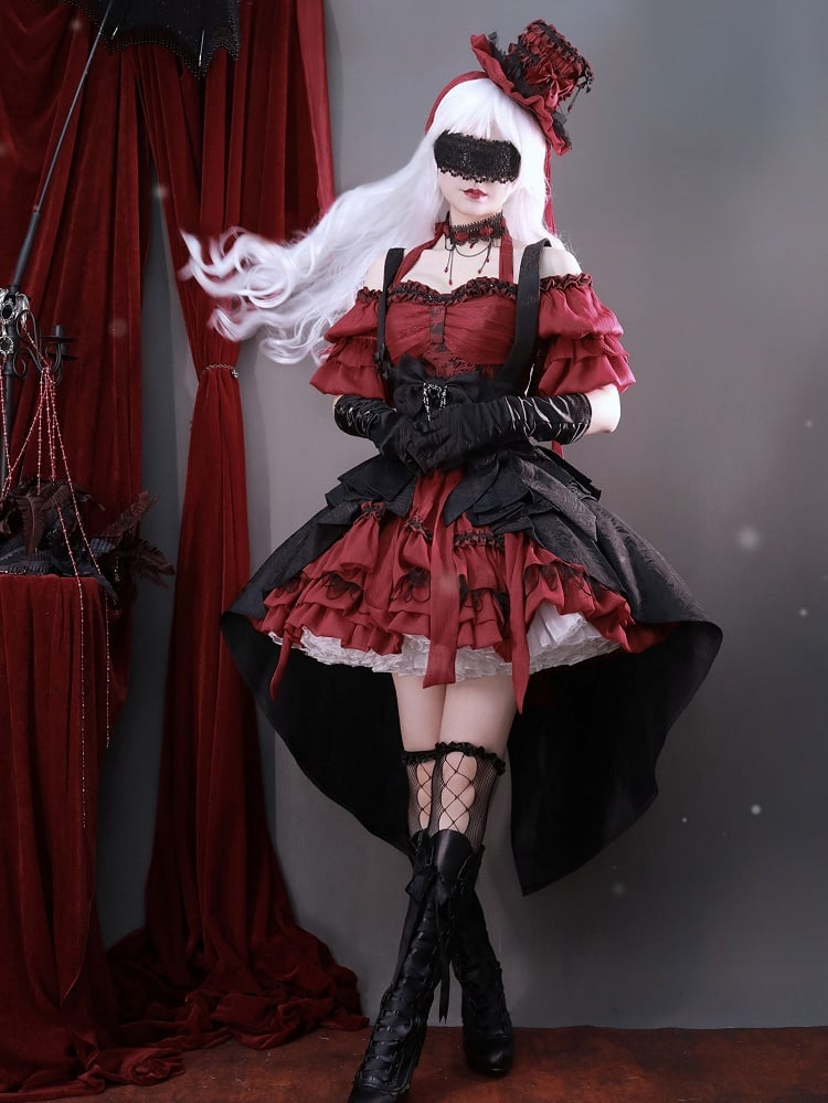 Straps Jacquard Bunny with Corset Black Train Bowknot Theater