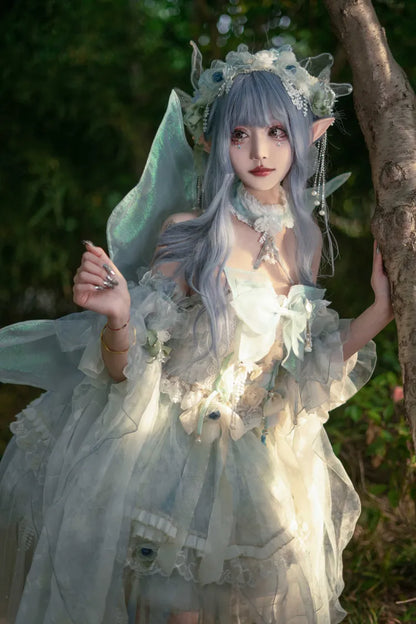 Volles leichtes Schmetterlingskleid Lolita JSK Blaues Design-Set Floral Fairy Princess