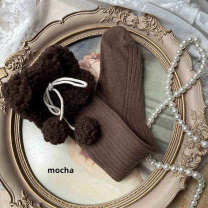 Lolita Pompons Baumwollstrümpfe mit Fleecebündchen