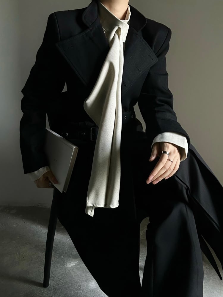 Wear Collar Ouji with Convertible Versatile - Black Open Trench or Coat Lolita Cinched