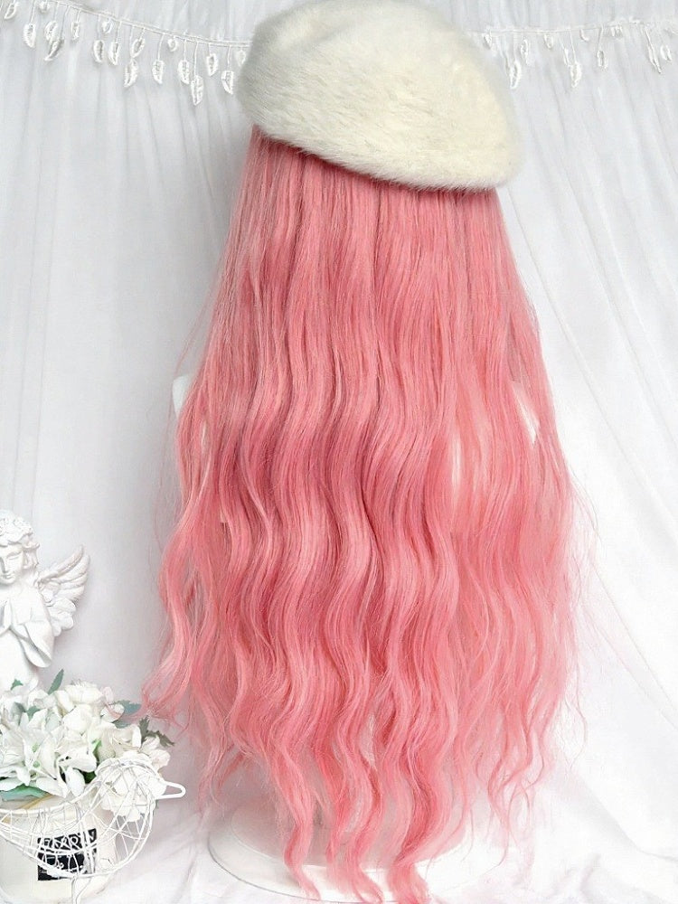 Pink 80cm Long Wavy Curly Lolita Wig with Full Bangs - Sinwavy