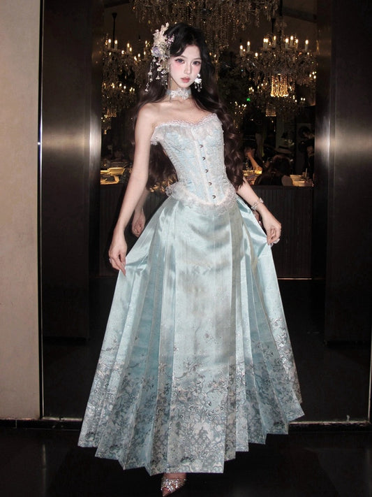 Mamian Skirt Mint Blue Hanfu Traditional - San Sheng Du