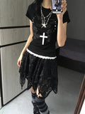 Alt Lace T-shirt Black Everyday with Trim