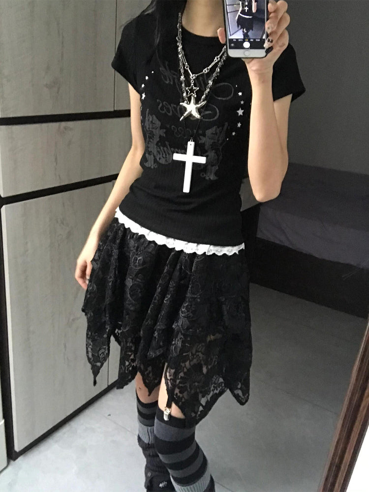 Alt Lace T-shirt Black Everyday with Trim