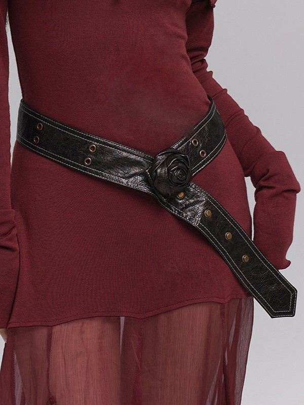 Belt Dark Brown Rose Gothic PU Detail Buckle with Alloy