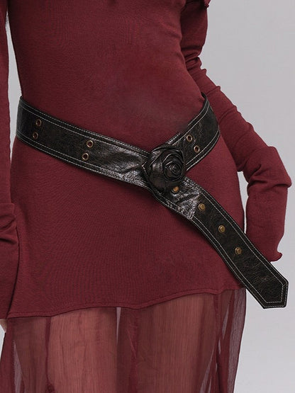 Belt Dark Brown Rose Gothic PU Detail Buckle with Alloy