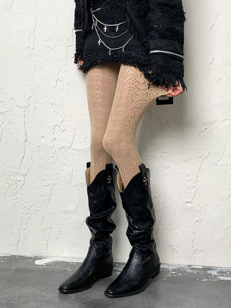 Wasteland Punk Khaki Openwork Tights