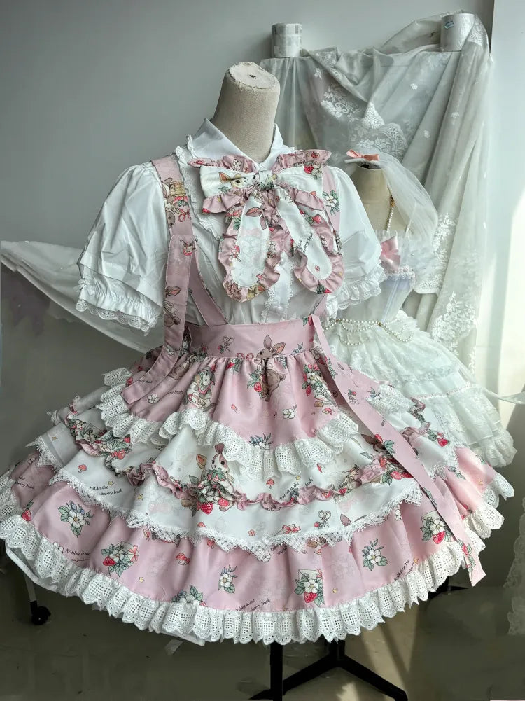 Skirt Sweet Overall Bunny Print Lolita Pink