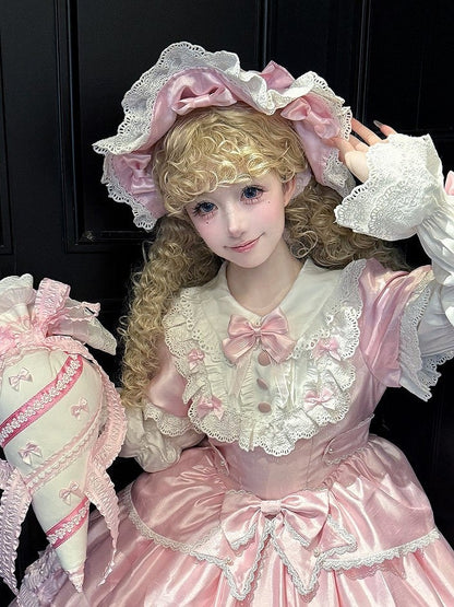 Chapeau garni de dentelle douce rose/noir Lolita