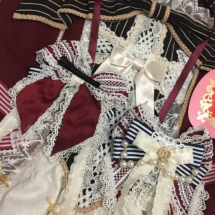 レースチャームとロリータクロスオプションカラーヘアクリップ6蝶結びスイートトリムビーズ