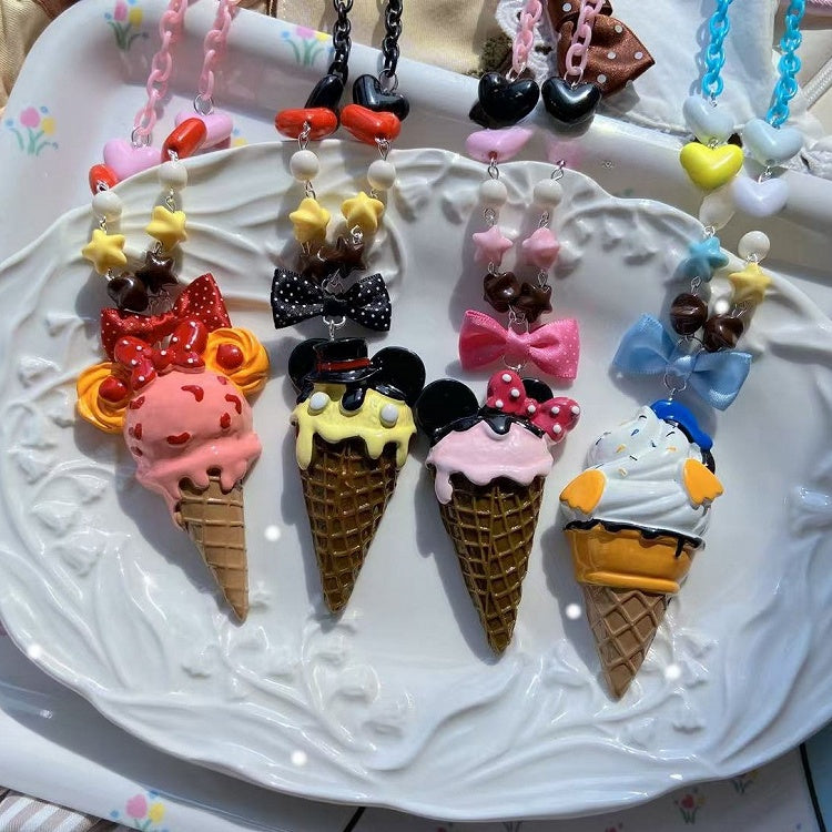 Eiscreme Perlen Rosa/Weiß Gelb/Rosa/Dunkel Verziert Halskette Anhänger Bowknot