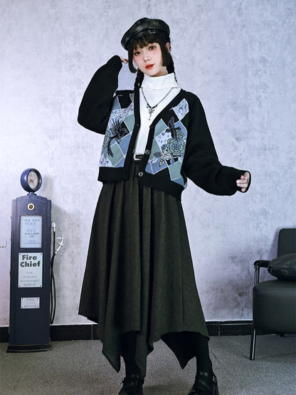 Waist Gray Handkerchief with Skirt for Woven Fall/Winter Hem Cord Elastic