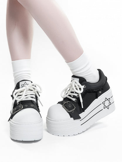 Platform - Sneakers Punk Pattern Black Hexagram